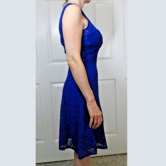 Quiz Womens 4 Blue Mini Dress Lace Sequins Sexy British PROM Stylish Gorgeous - Picture 6 of 16